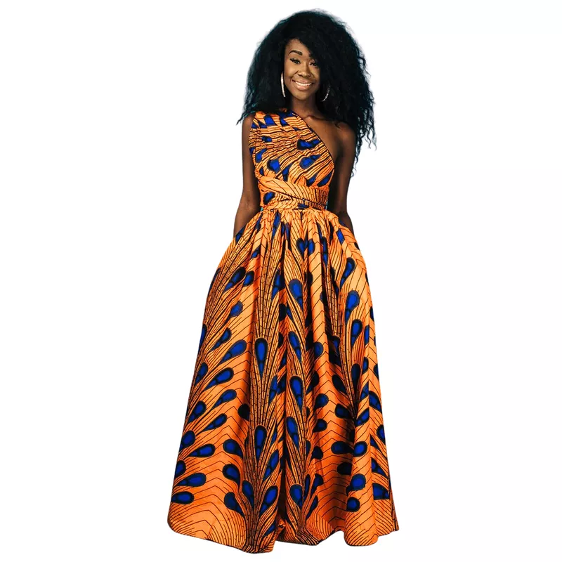 Vestido Africano Pena Laranja e Azul - Estilo Afro