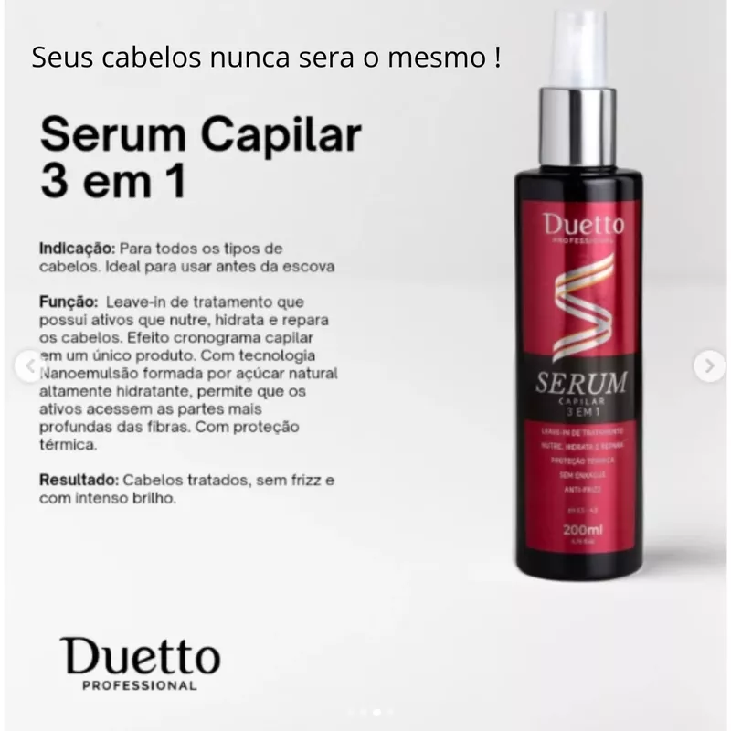 Sérum Capilar 3 em 1 Duetto Professional 200ml