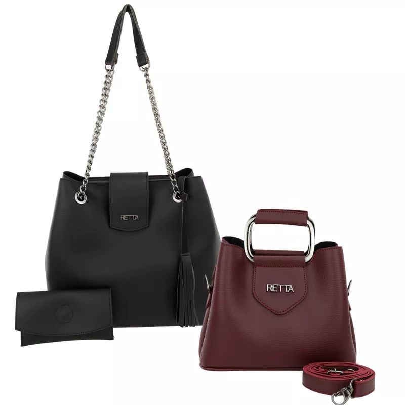 Kit Bolsa Saco Corrente Grande Preta + Bolsa Peque... - RETTA