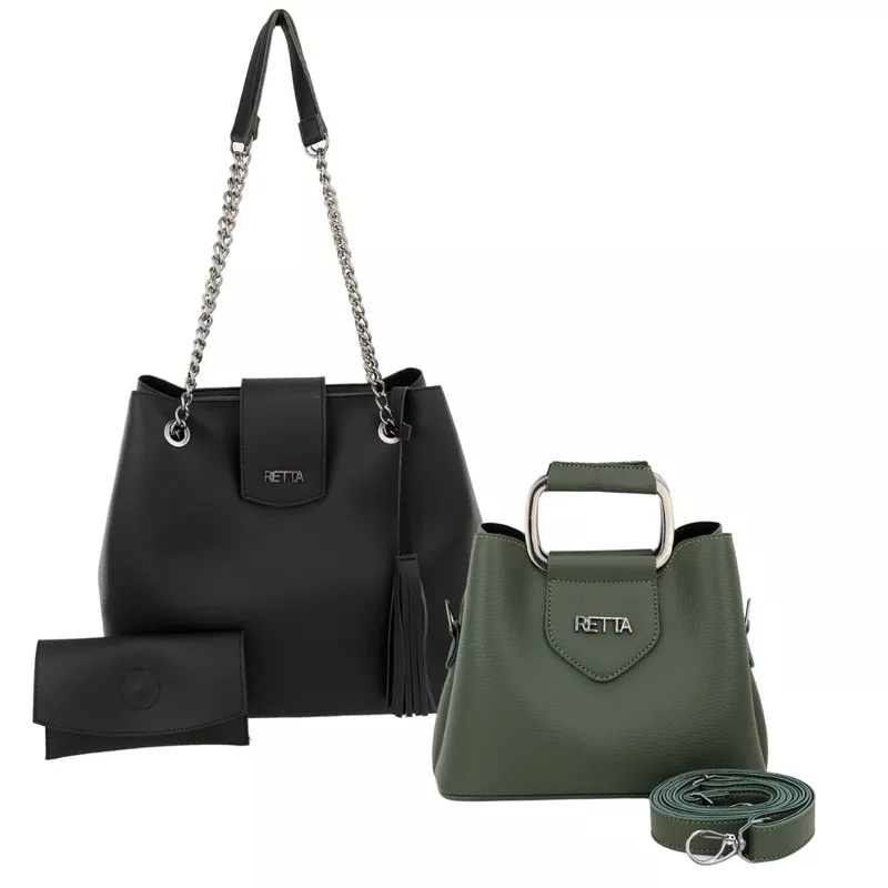 Kit Bolsa Saco Corrente Grande Preta + Bolsa Peque... - RETTA