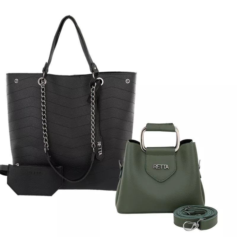 Kit Valentina Grande Preta + Chloe pequena Militar - RETTA