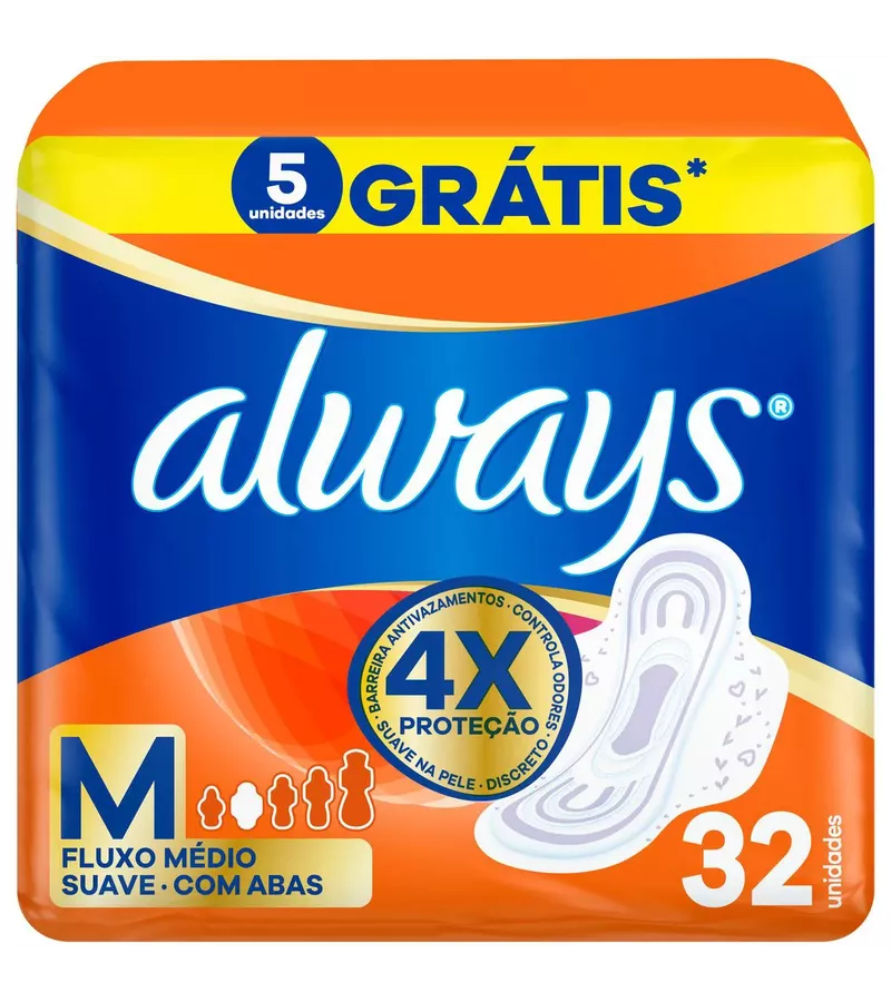 Always Absorvente Suave M com Abas com 32 Unidades - AIKO COSMÉTICOS