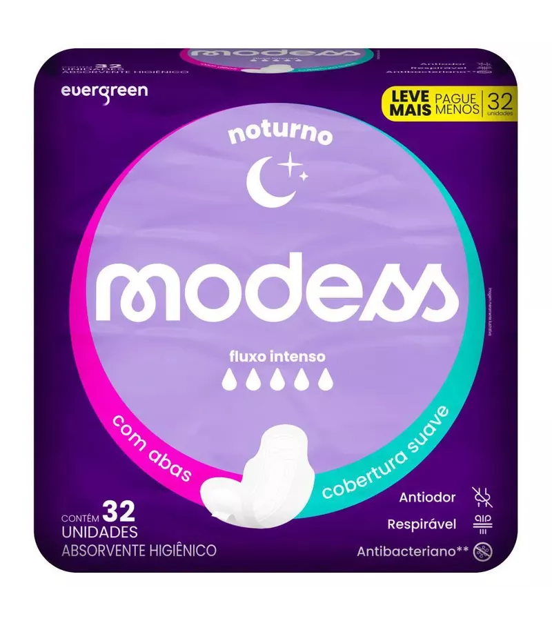 MODESS ABSORVENTE NOTURNO COM ABAS 32UN - AIKO COSMÉTICOS