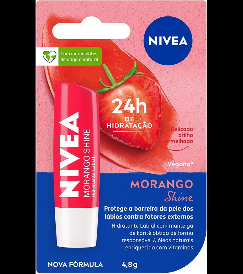 Nivea Hidratante Labial Morango Shine 4,8g - AIKO COSMÉTICOS