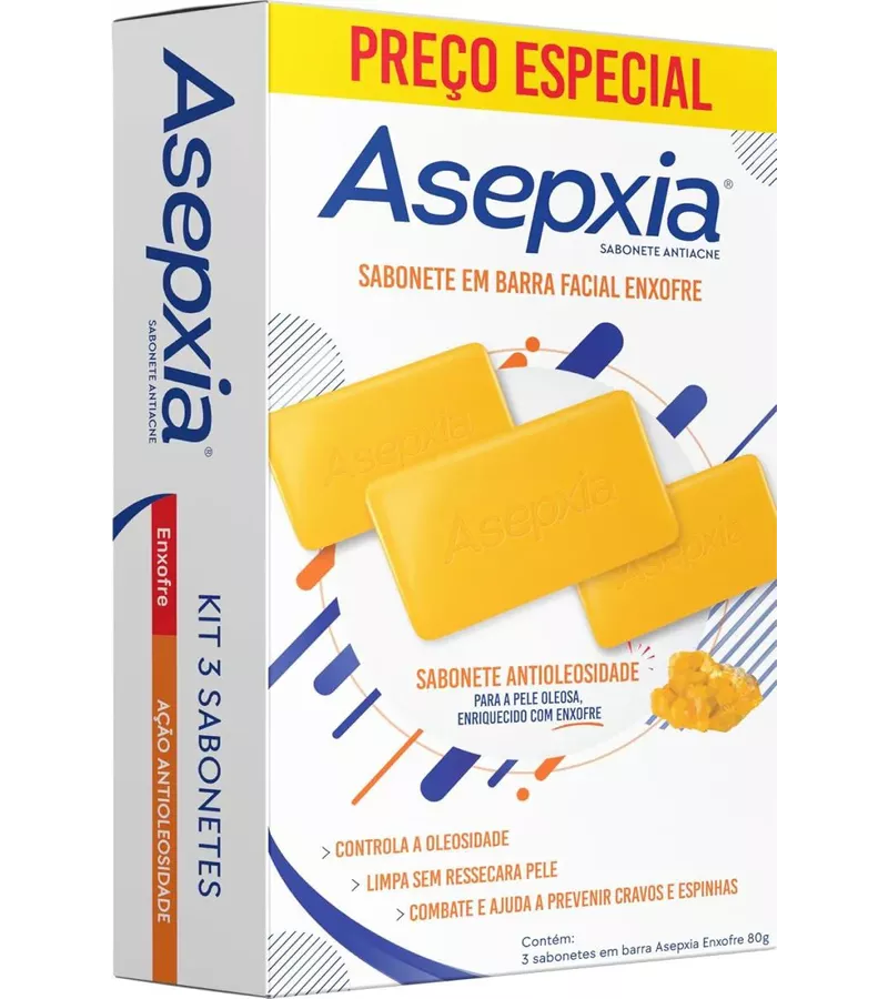Asepxia Sabonete em Barra Facial Enxofre c/ 3 Unid... - AIKO COSMÉTICOS