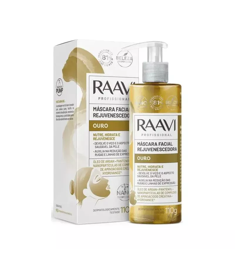 Raavi Máscara Facial Rejuvenescedora Ouro 110g - AIKO COSMÉTICOS