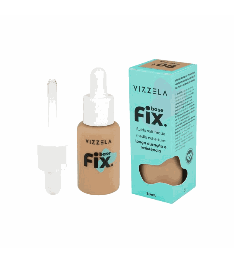 Vizzela Base Fix Fluida Soft Matte 30ml Cor 08 - AIKO COSMÉTICOS