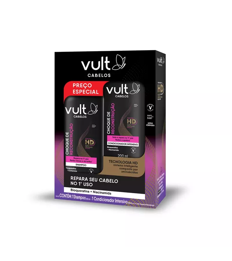 Vult Cabelos Kit Choque de Reconstrução: Shampoo 2... - AIKO COSMÉTICOS