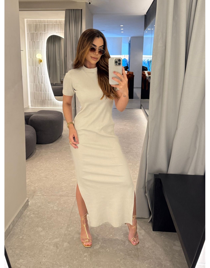 Vestido Canelado Chicago Areia