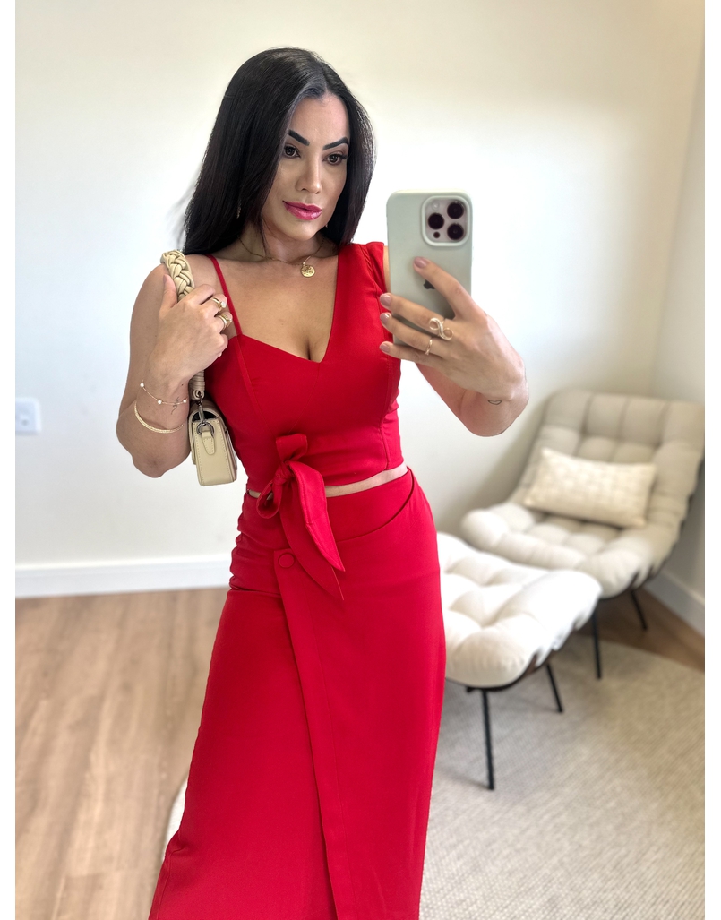 Cropped Alfaiataria Iris Vermelho