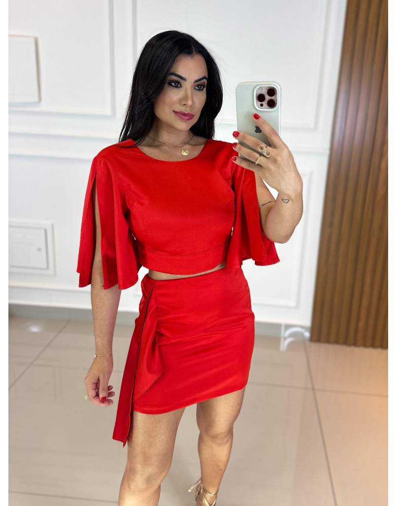 Cropped Acetinado Isabel Vermelho