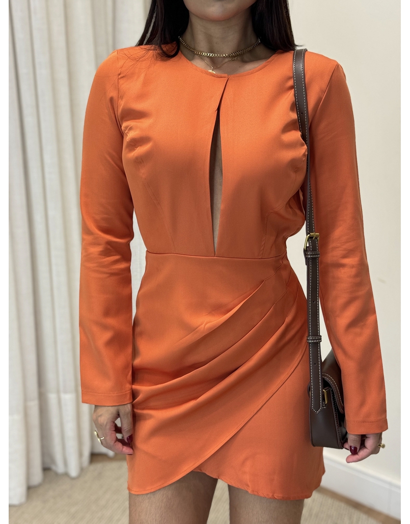 Vestido Manga Longa Terracota 