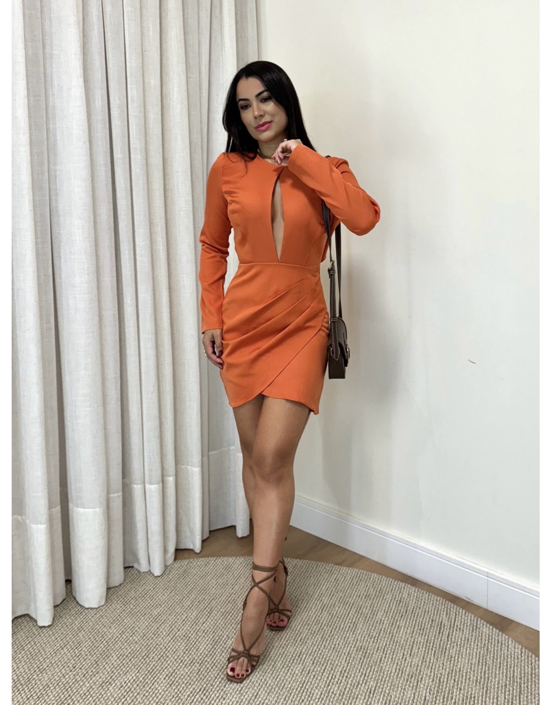 Vestido Manga Longa Terracota 