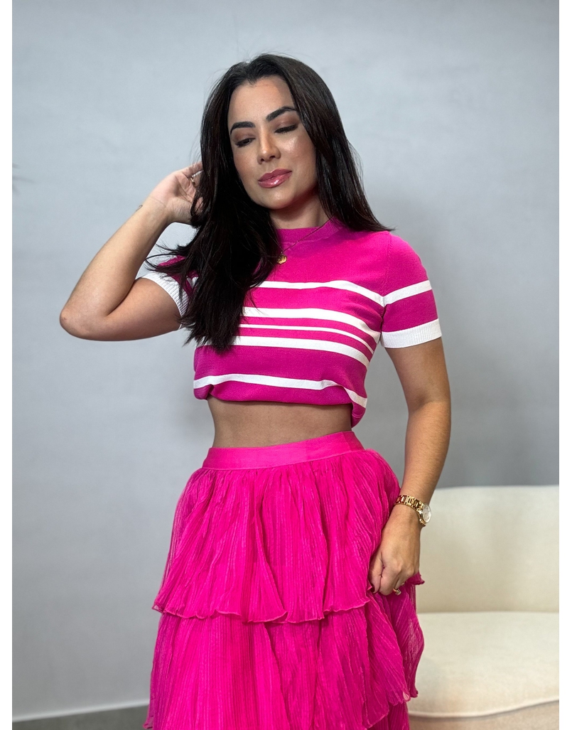 Blusa Tricot Listrada Pink