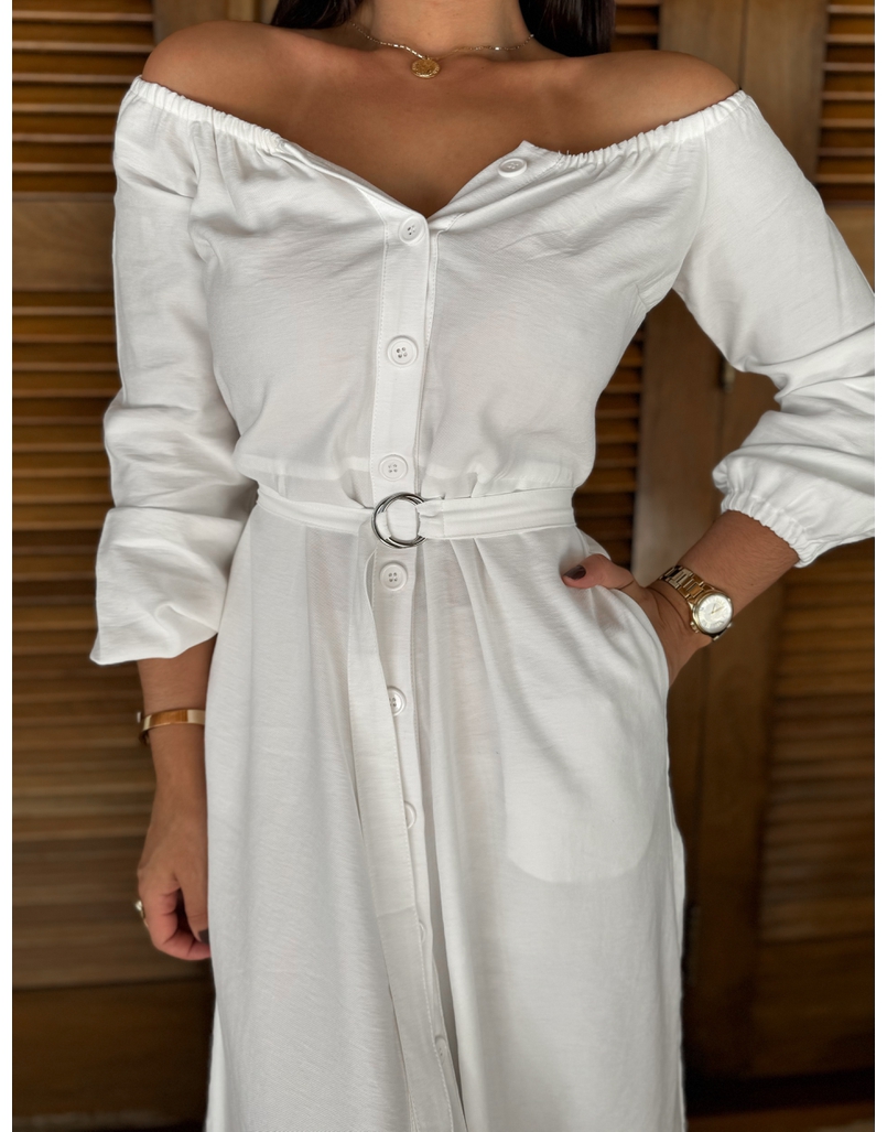 Vestido Viscose Longo Botões Off