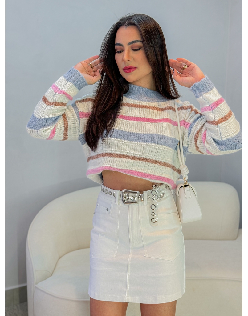 Suéter Tricot Listrado Azul