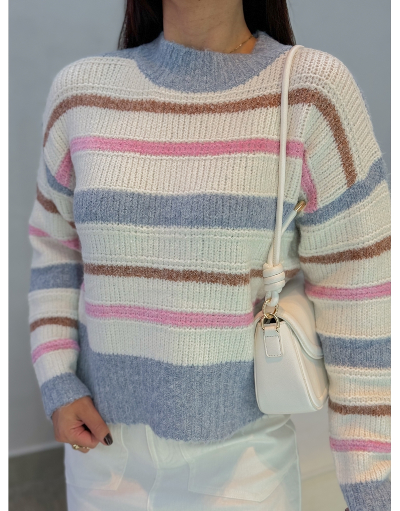 Suéter Tricot Listrado Azul