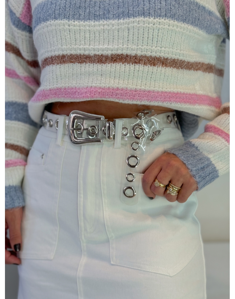 Cinto Ilhós Vinil Prata