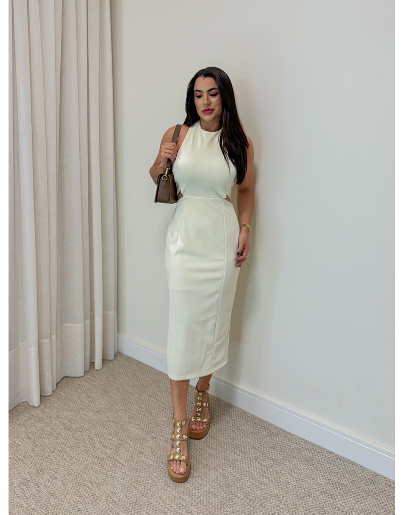 Vestido Midi Frente Única Creme