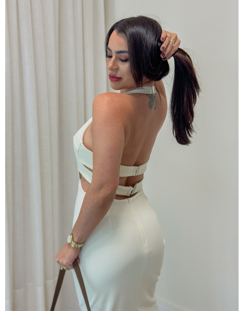 Vestido Midi Frente Única Creme