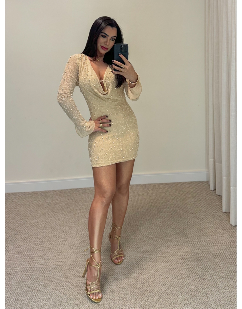 Vestido Tule Pérola Cappuccino