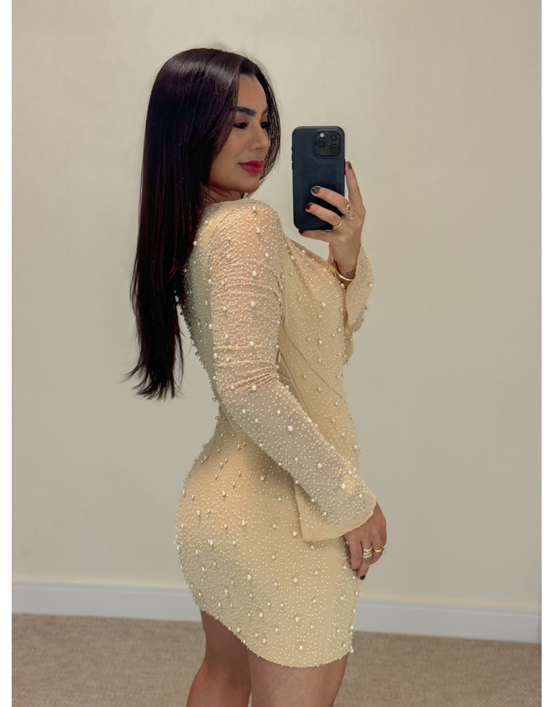 Vestido Tule Pérola Cappuccino