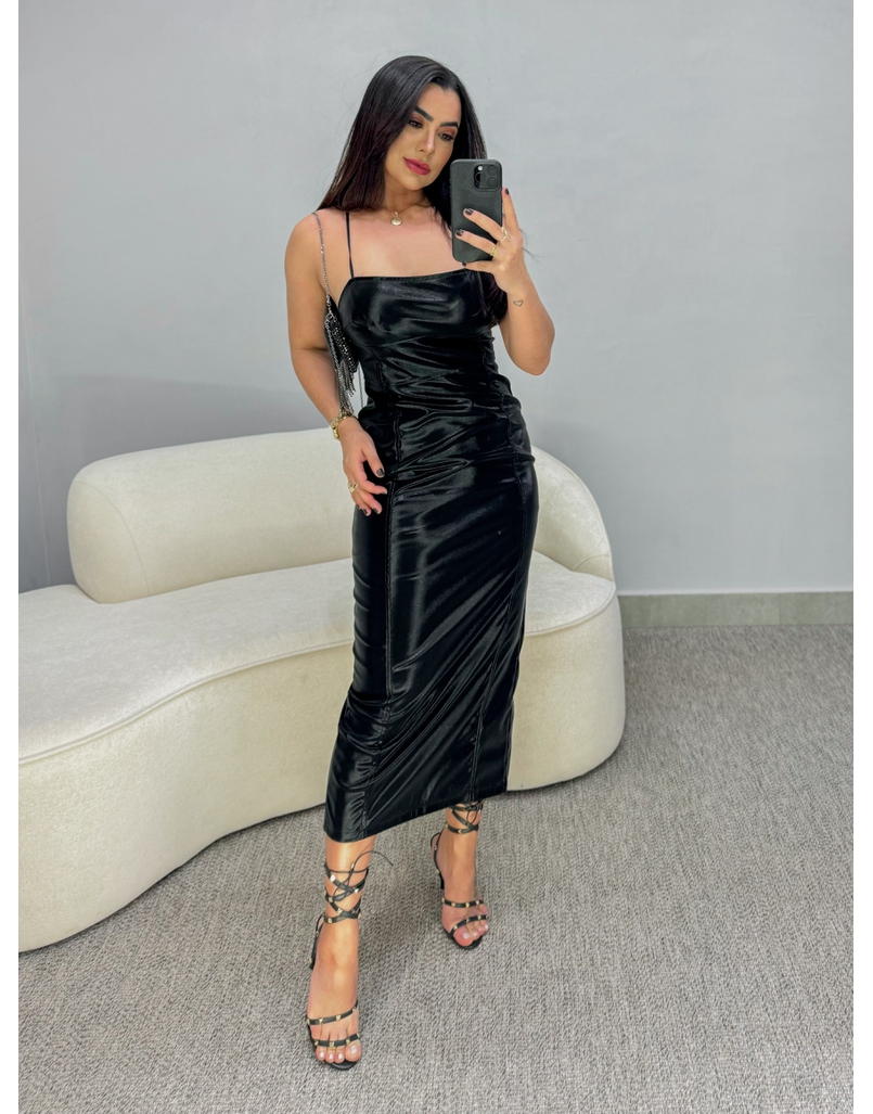 Vestido Midi Resinado Preto