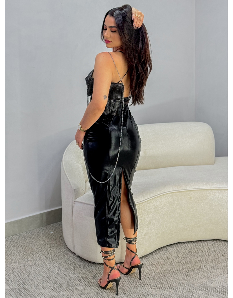 Vestido Midi Resinado Preto