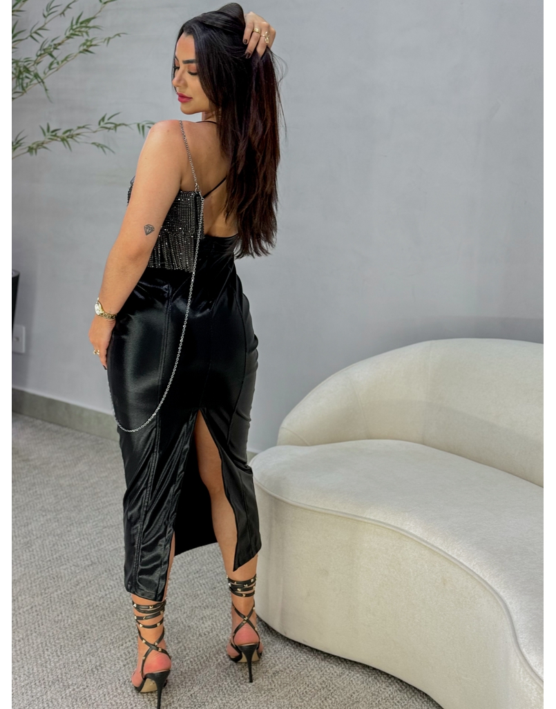 Vestido Midi Resinado Preto