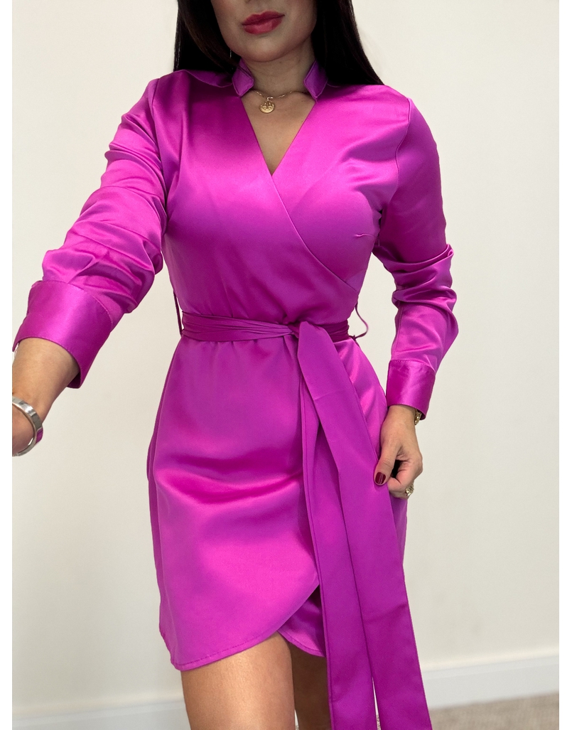 Vestido Manga Longa Acetinado Pink