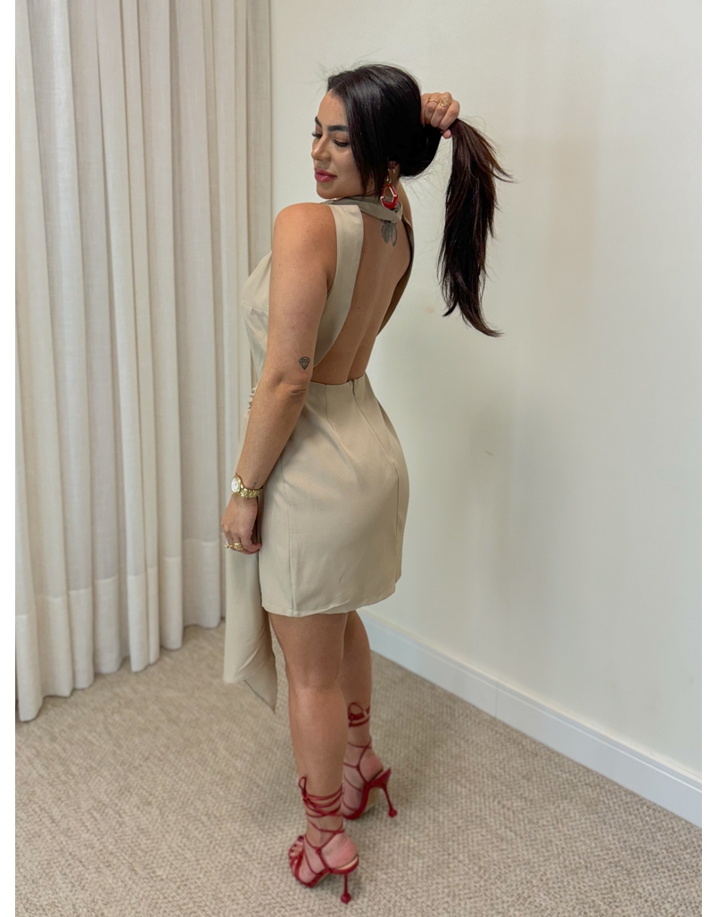 Vestido Gola Alta Nó Areia