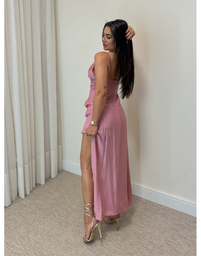 Vestido Midi Chiffon Rosa