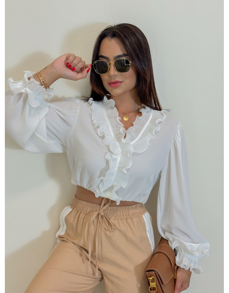 Blusa Babado Chiffon Branca