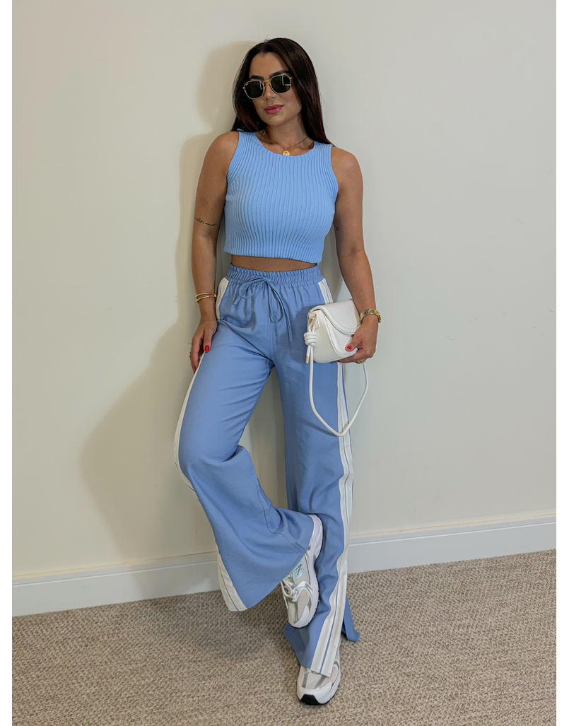 Calça Pantalona Listra Líbano Azul