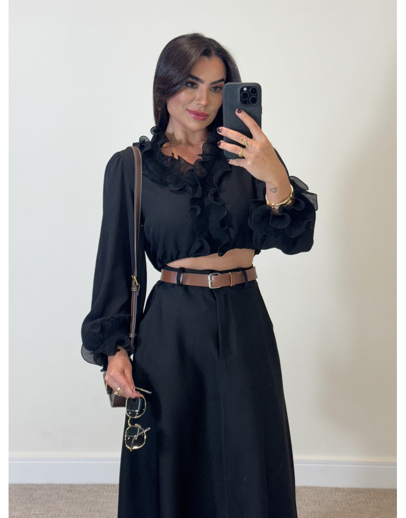 Blusa Babado Chiffon Preto