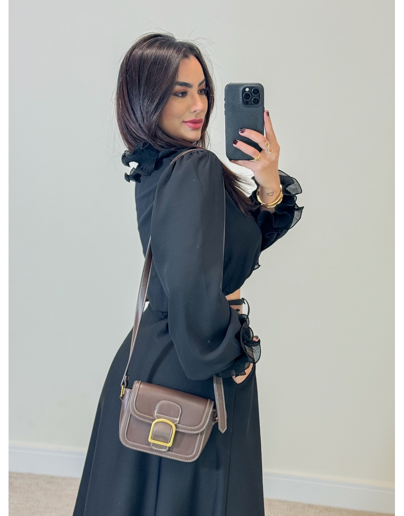 Blusa Babado Chiffon Preto