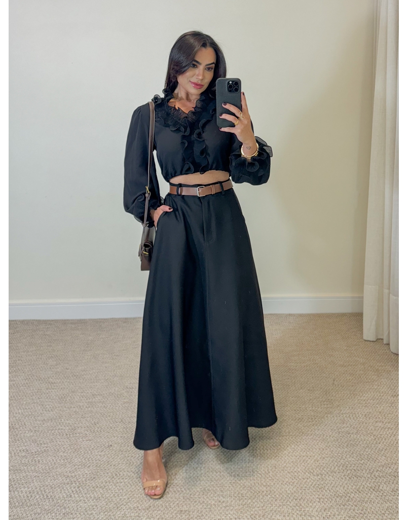 Blusa Babado Chiffon Preto