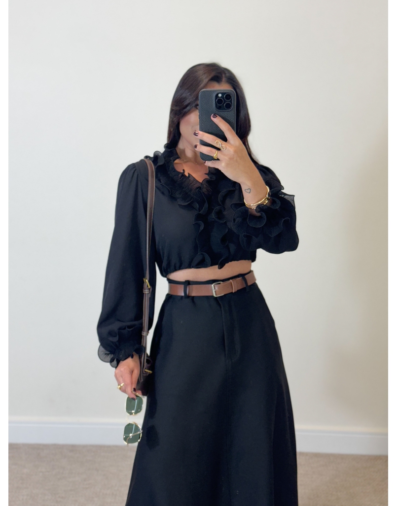 Blusa Babado Chiffon Preto