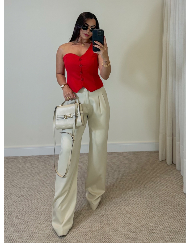 Calça Reta Alfaiataria Areia