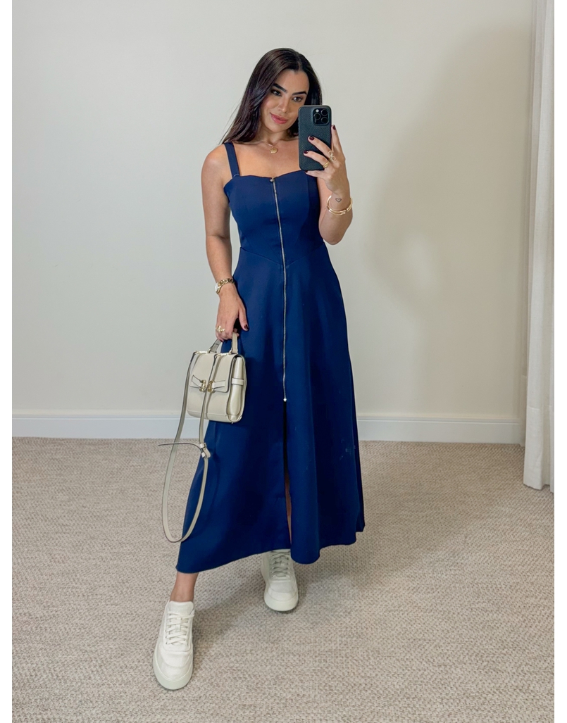 Vestido Midi Ziper Marinho 
