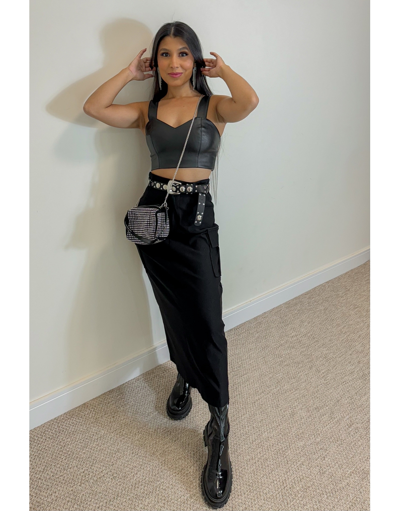 Cropped Couro Fake Preto