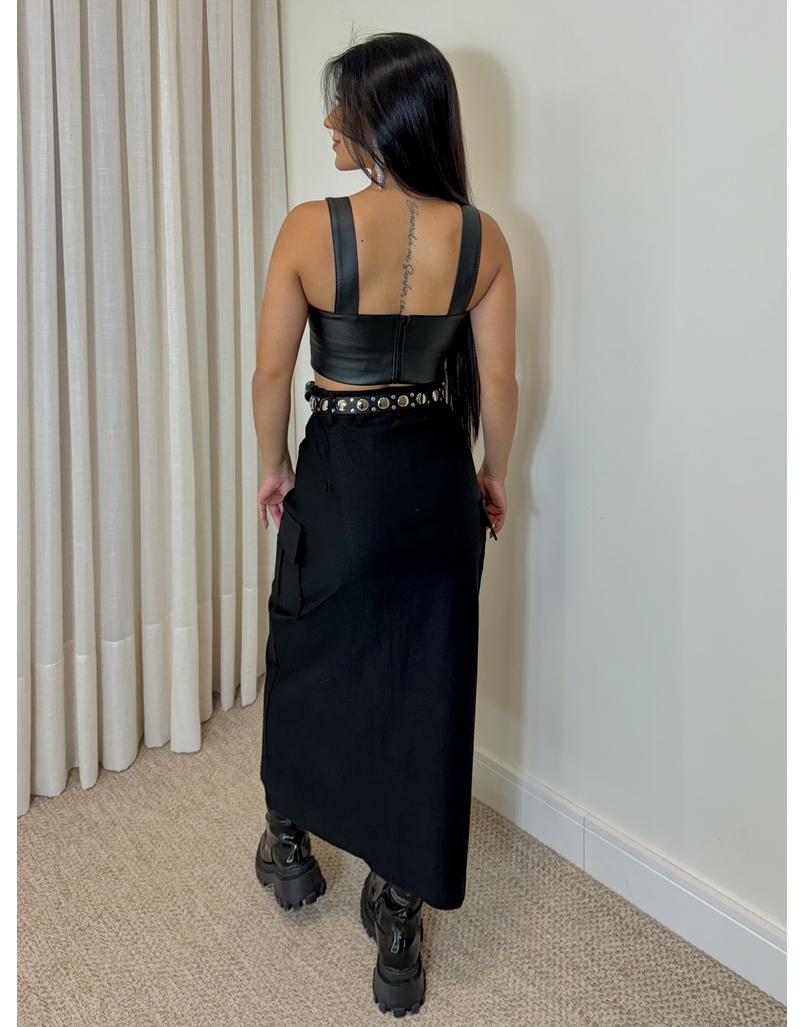 Cropped Couro Fake Preto