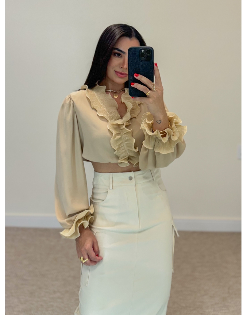Blusa Babado Chiffon Cappuccino