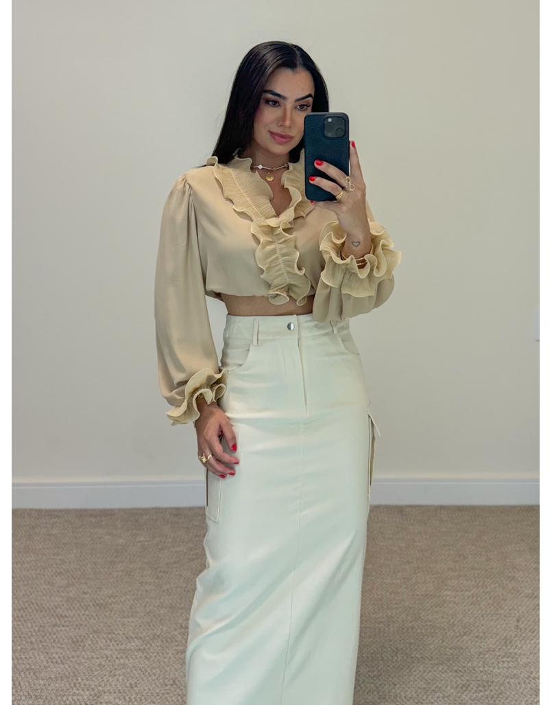 Blusa Babado Chiffon Cappuccino