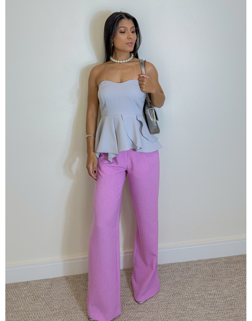 Calça Pantalona Linho Rosa