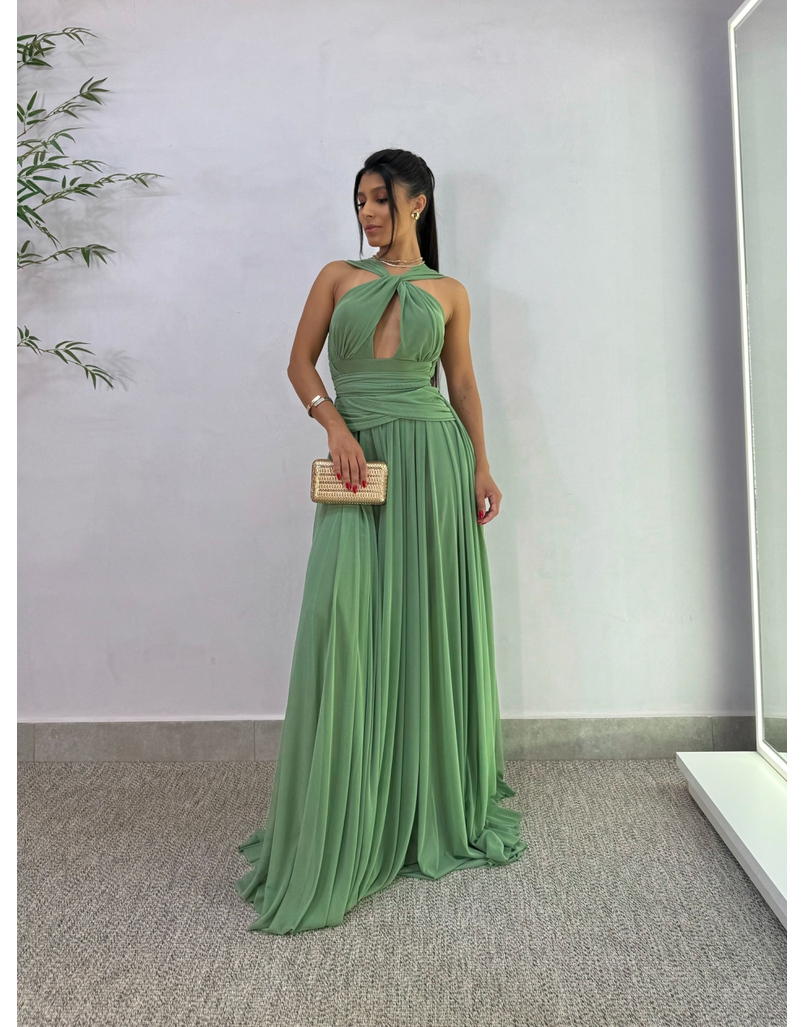 Vestido Festa Tule Oliva