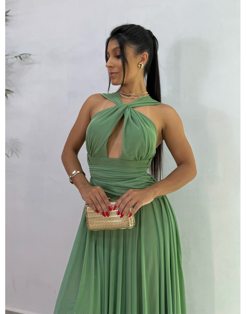 Vestido Festa Tule Oliva