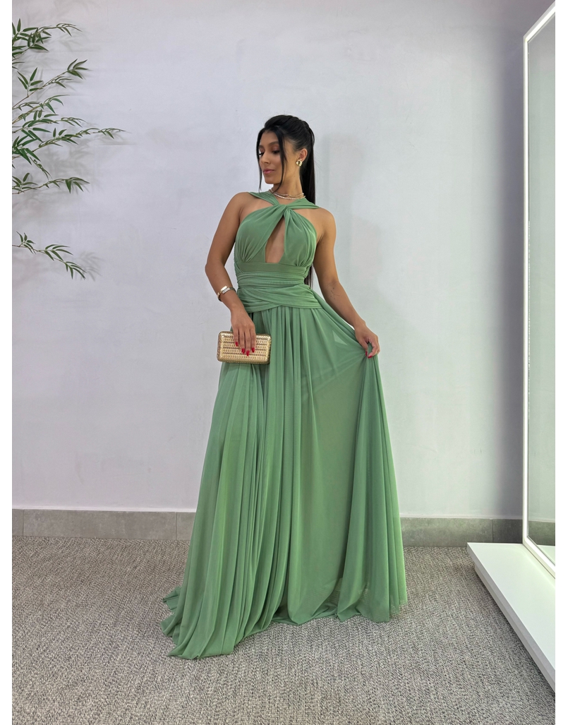 Vestido Festa Tule Oliva