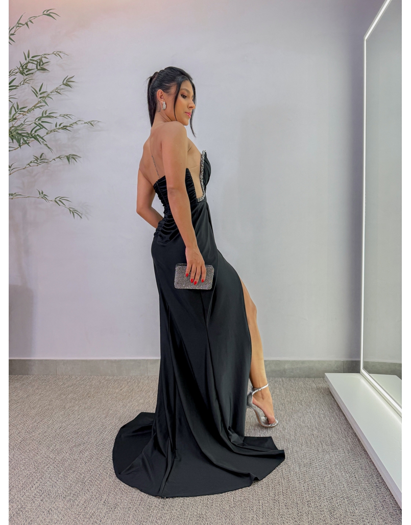 Vestido Festa Strass Preto