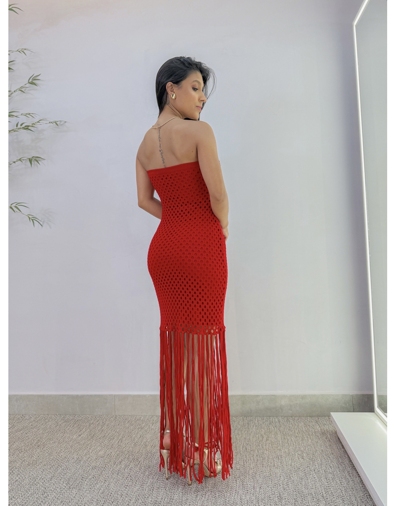 Vestido Tricot Franja Vermelho